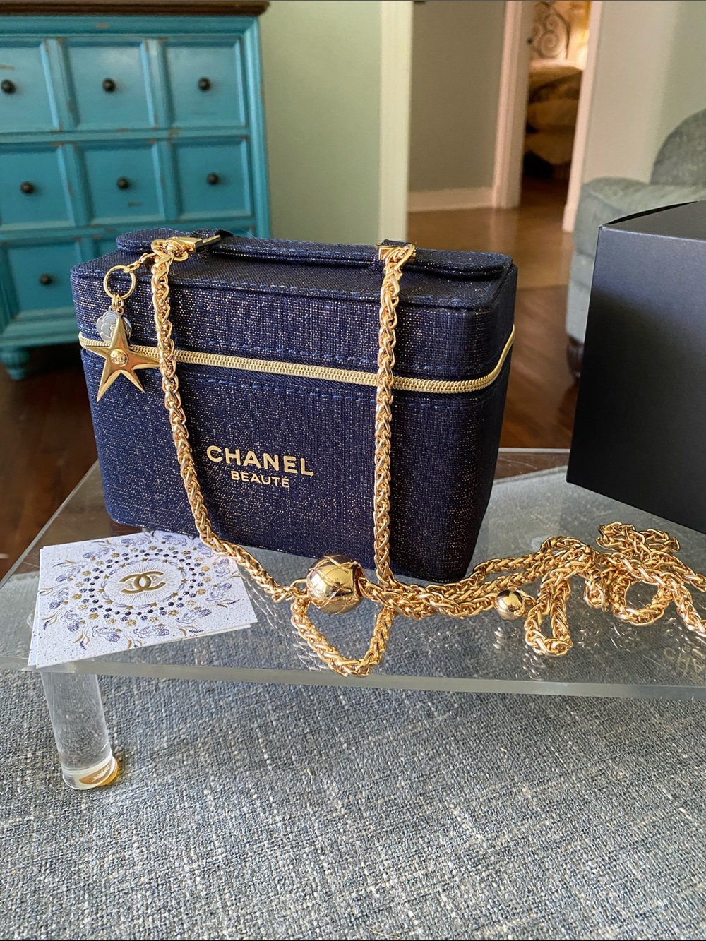 Chanel Blue and Gold Tweed Vanity Case - Picture 2 of 10